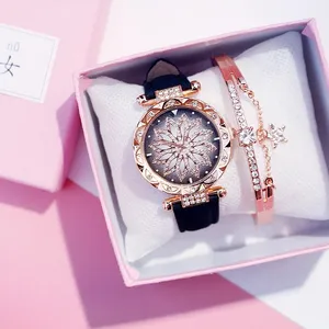 2024 Hete Verkoop Vrouwen Horloge Cadeau Set 2 Stks/set Strass Armband Polshorloges Voor Dames Jurk Charme Kristal Polshorloge Voor Vrouw