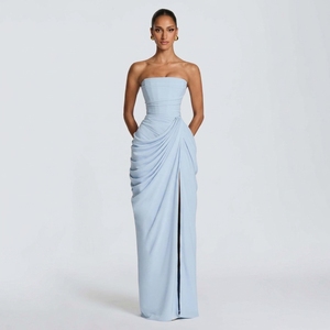 OUDINA Vestito Lungo Elegante da Donna, Asimmetrico <span class=keywords><strong>con</strong></span> Pieghe e <span class=keywords><strong>Spacco</strong></span> Alto, Spalle Scoperte, per Feste e Occasioni Speciali - Product Image 1