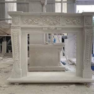 Marco de Chimenea de Piedra de Mármol Blanco Hecho a Mano, Soporte de Pilar Clásico Moderno, Independiente, Tamaño Personalizado, Interiores - Product Image 4