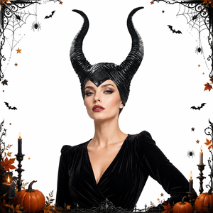 Disfraz de Halloween de la Reina Malvada (Maleficent) con tocado de cuernos y capa de plumas. - Product Image 4