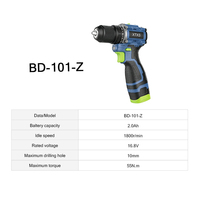 Perceuse sans fil à mandrin de 10 mm, 16,8 V, couple maximal de 55 N.m, double vitesse, perceuse électrique rechargeable pour le perçage du métal et du bois