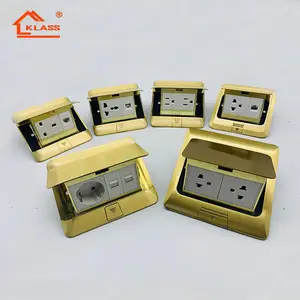 Hot selling Electric power pop up 220V 16A gold copper floor socket ground box with thailand UK US EU socket