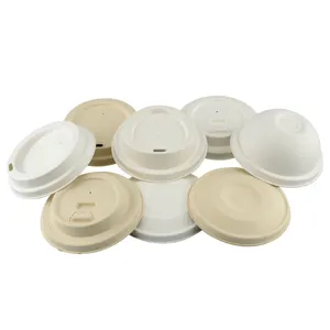 Biodegradable Lids Eco Friendly Biodegradable Compostable Cups Cover Sugarcane Bagasse 90 Mm Round Cup Eith Lid For Smoothie And Coffee