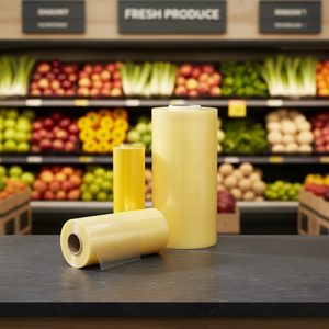 Film alimentaire en <span class=keywords><strong>PVC</strong></span> de qualité FDA, haute transparence, <span class=keywords><strong>lisse</strong></span>, pour usage domestique, film alimentaire en <span class=keywords><strong>PVC</strong></span> de qualité alimentaire, rouleau jumbo - Product Image 1