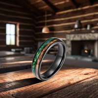 Bague tendance en opale et bois écrasés incrustés de tungstène de 6mm de bijoux POYA pour la fête ou l'anniversaire de cadeau de fiançailles de mariage