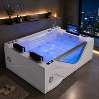 Baignoire Spa Intérieure pour 2 Personnes, Noir, Jacuzzi, Bain Profond avec Jets de Massage, Lumière LED, Jets de Surf, Acrylique, Yacuzzi, Salle de Bain