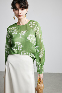 Camisa <span class=keywords><strong>de</strong></span> seda para mujer con bordado artístico vintage, nueva colección otoño 2026, venta al por mayor para boutiques - Product Image 2