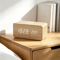 Slimme Houten Led Wekker Draadloos Opladen Digitale Tafelklok Kleurrijke Spraakgestuurde Display Led Temperatuur