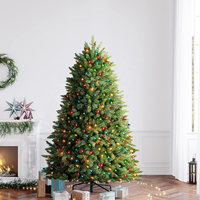 Vente en gros 7 pieds Arbre de Noël artificiel de luxe entièrement en PVC vert Arbre de Noël gras avec éclairage LED multicolore