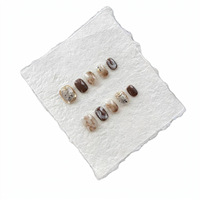 Faux ongles press-on faits main en grain de bois brun ambré, vente en gros
