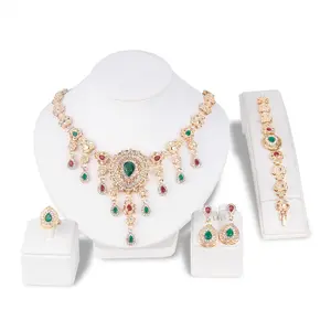 Conjunto de joyas chapadas en oro de Dubái, collar, anillos, pendientes, pulsera, conjuntos de joyería nupcial africana a la moda, conjunto de joyería africana de Dubái