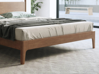 Lit double en bois massif style rondins avec cadre robuste, Noyer 1.8*2.0, Lit Queen pour chambre principale