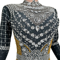 Justaucorps Sexy à manches longues en strass pour femmes, tenue de Club, de fête, de Performance sur scène, combinaison une pièce