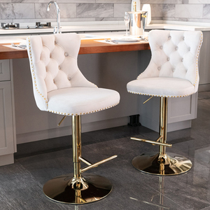 Swivel Velvet Barstools <b>Adjustable</b> Seat Modern <b>Bar</b> <b>Stools</b> with Backs Comfortable Tufted for Home Pub and Kitchen Island Set of 2 - Product Image 1
