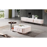 Ensemble de table basse et meuble TV en marbre laqué brillant de luxe, prix d'usine Foshan