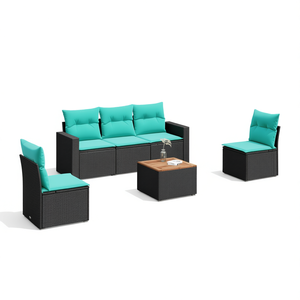 Ensemble de canapés de patio en polyrotin noir avec coussins, meubles d'extérieur, 6 pièces - Product Image 1