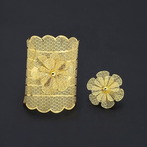 Juego de Joyería Brasileña de Lujo JXX, Chapado en Oro de 24K, Anillo de Compromiso y Brazalete de Estilo Africano, Gran Venta - Product Image 6