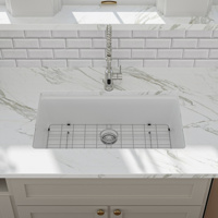 Sarlai Group Évier de cuisine en granit 33 "x 19" Blanc Undermount Ledge Workstation Quartz 33 Granite Composite Évier de cuisine