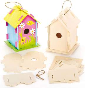 Houten Vogelhuisjes Diy Kit Craft Doodle Kleine Vogel Huis Omvatten Unfinished Hout Overschilderbaar <span class=keywords><strong>Mini</strong></span> Vogel Huis En Penselen Kids - Product Image 2