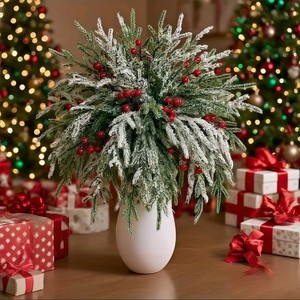 Artificial Pine Needle Christmas Decoration Wreath Norfolk Soft Rubber Rattan Wall Hanging Holiday Decor 20cm - Product Image 3