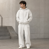 Fabricant de vêtements streetwear surdimensionnés pour hommes, ensemble survêtement à capuche zippé en molleton bouclette, pantalon de survêtement à jambe large, OEM ODM personnalisé