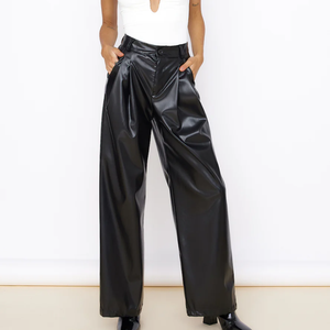 <span class=keywords><strong>Pantaloni</strong></span> in finta pelle dritti con bottoni larghi in tinta unita personalizzati da donna <span class=keywords><strong>pantaloni</strong></span> larghi in pelle - Product Image 1