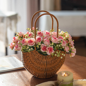Cesto per Fiori a Mezzaluna in Rattan PP Fatto a Mano Aierflorist, Portatile per Caffè e Composizioni Floreali - Product Image 5