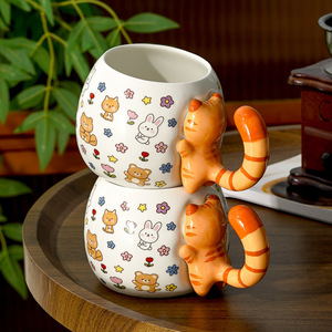 Niedliche Cartoon-Keramiktasse mit großem Fassungsvermögen für Zuhause, Frühstück, Milch, Katzen-Kaffeetasse - Product Image 4