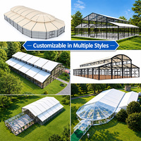 Tenda Pesta Modern Bergaya Orangery untuk Acara Pernikahan dengan Rangka Aluminium Hitam dan Penutup PVC Beige, Dinding Kaca Opsional
