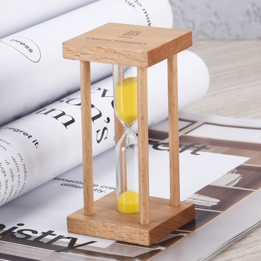 15 Minute Hourglass Sand Timer - Metal & Glass With Wooden Base, Desktop Decor For Office Or Home