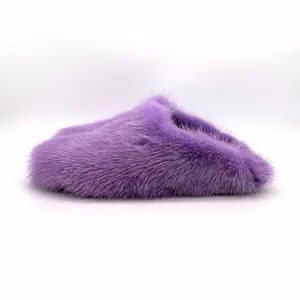 Pantoufle fourrure précipitée talon fourrure toboggan pantoufle pour femme été cristal boucle véritable fourrure de vison pantoufles diapositives