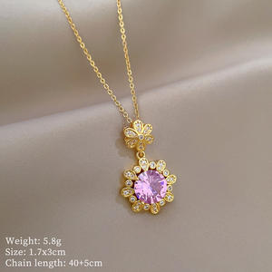 Rosa girasol geométrico oro circón titanio acero Micro incrustaciones colgante <span class=keywords><strong>collar</strong></span> Unisex moda personalidad Internet celebridad - Product Image 4