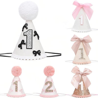 Chapeau d'anniversaire pour enfants, 1er et 2e anniversaire du bébé, Saint-Valentin, remise de diplôme, nœud, cône, bandeau, adorable boule de fourrure, tissu non tissé