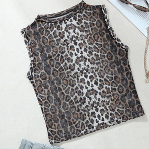 Top da donna snellente con stampa leopardata Sexy trasparente dal Design popolare Top <span class=keywords><strong>senza</strong></span> <span class=keywords><strong>maniche</strong></span> a mezza <span class=keywords><strong>dolcevita</strong></span> per l'estate - Product Image 5