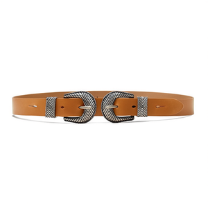 Cinturón de Cuero Genuino Angelina de 3 cm x 100 cm con Doble Hebilla, Estilo Occidental, Accesorio Casual - Product Image 1