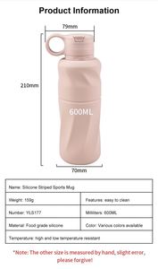 Botella Deportiva Infantil de 600 ml, Reutilizable, de Silicona, a Prueba de Fugas, Libre de BPA, Apta para Agua Hirviendo, con Pajita, para Camping, Escuela, Aire Libre, Bebés - Product Image 5