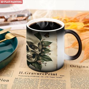 Matte Frosted <b>Ceramic</b> Mug 11oz Heat Activated Home <b>Cup</b> With Skull Floral Design - Product Image 5