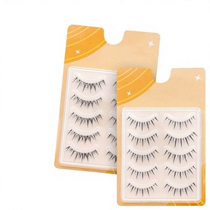 Lot de 5 faux cils en fibres végétales, volume naturel et effilé, pour l'angle extérieur, avec bande transparente fine, faits à la main, style Manga Lash No. Plante - Product Image 6
