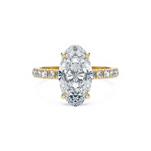 Anillo de Compromiso con Diamante Cultivado en Laboratorio, Corte Ovalado, 4 Quilates, Oro Amarillo de 14K, Banda Pavé, Joyería Nupcial Personalizada, Venta al Por Mayor - Product Image 4