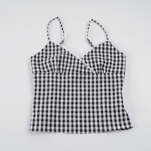 เสื้อสายเดี่ยวลายสก๊อตแบบไม่มีฟองน้ำสำหรับผู้หญิง – เสื้อกล้ามสายเดี่ยวทรงเข้ารูปช่วงเอวสวยหรู - Product Image 2