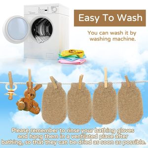 Custom Logo Oval Eco-Friendly Cotton Jute Beige/Brown Body Scrubber <b>Gloves</b> Exfoliating Mitt Deep Cleansing Dead Skin Removal - Product Image 4