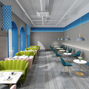 Meubles de restaurant commerciaux modernes, sièges en velours rose et vert, canapé en velours, pieds dorés, table à manger en marbre pour café <span class=keywords><strong>bistrot</strong></span> - Product Image 4