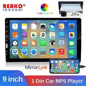 Reako 9 inci pemutar Video Mobil navigasi 1Din Tautan cermin BT penghubung mikrofon Single Din Stereo mobil pemutar MP5 Mobil