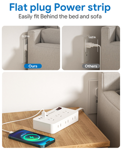 Multiprise 15A 125V avec 3 prises CA latérales, 2 ports USB et 2 ports USB-C, protection contre les surtensions et les surcharges en ABS, idéale pour la maison et les étudiants - Product Image 6