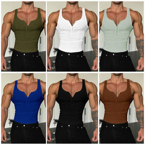 Canotta Sportiva DOVEARK con Logo Personalizzato, Manica Corta con Zip sul Petto, Top Estivo Aderente Senza Maniche per Uomo - Product Image 2