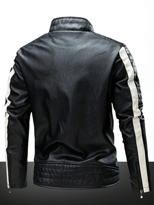 Dropshipping แจ็คเก็ตไบค์เกอร์หนัง PU สีแดง & ดำสำหรับผู้ชายมีสไตล์-กันลมอบอุ่นและใช้งานได้หลากหลายสำหรับ2024ฤดูใบไม้ร่วงการขับขี่แบบลำลอง - Product Image 3