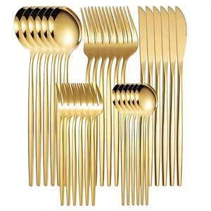 Cross-border Source Stainless Steel Flatware <b>Sets</b> 24/30-Piece <b>Golden</b> Creative Western Steak Knife Portuguese Tableware Suit - Product Image 1