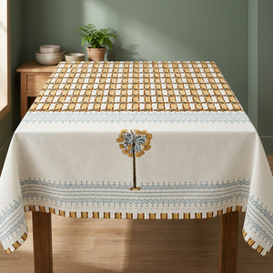 Nappe géométrique imprimée à la main, motif floral, 100% coton, fabriquée à la main, lavable, décoration d'intérieur, carrée simple, personnalisable - Product Image 4