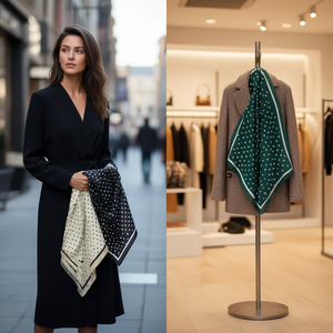 Sciarpa quadrata marca Z 70x70 cm in poliestere a pois, accessorio moda multifunzionale - Product Image 2