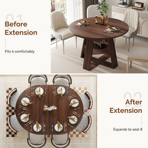 Table à manger ronde extensible moderne en bois massif multifonctionnelle gain de place avec rangement Meubles de salle à manger - Product Image 5